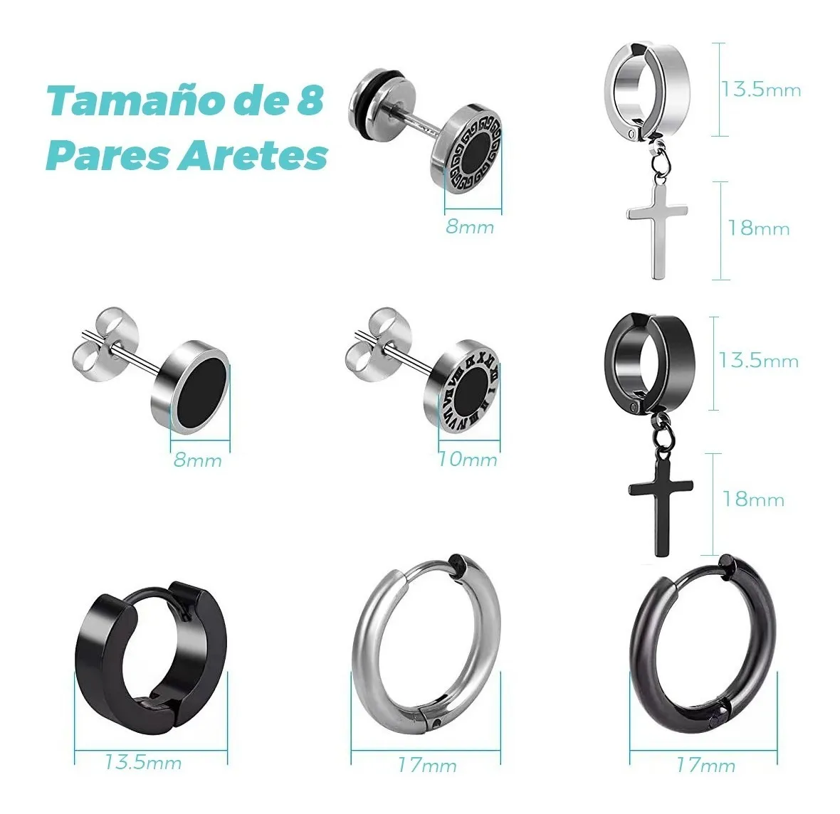 Foto 4 pulgar | Kit de Aretes de Acero Inoxidable