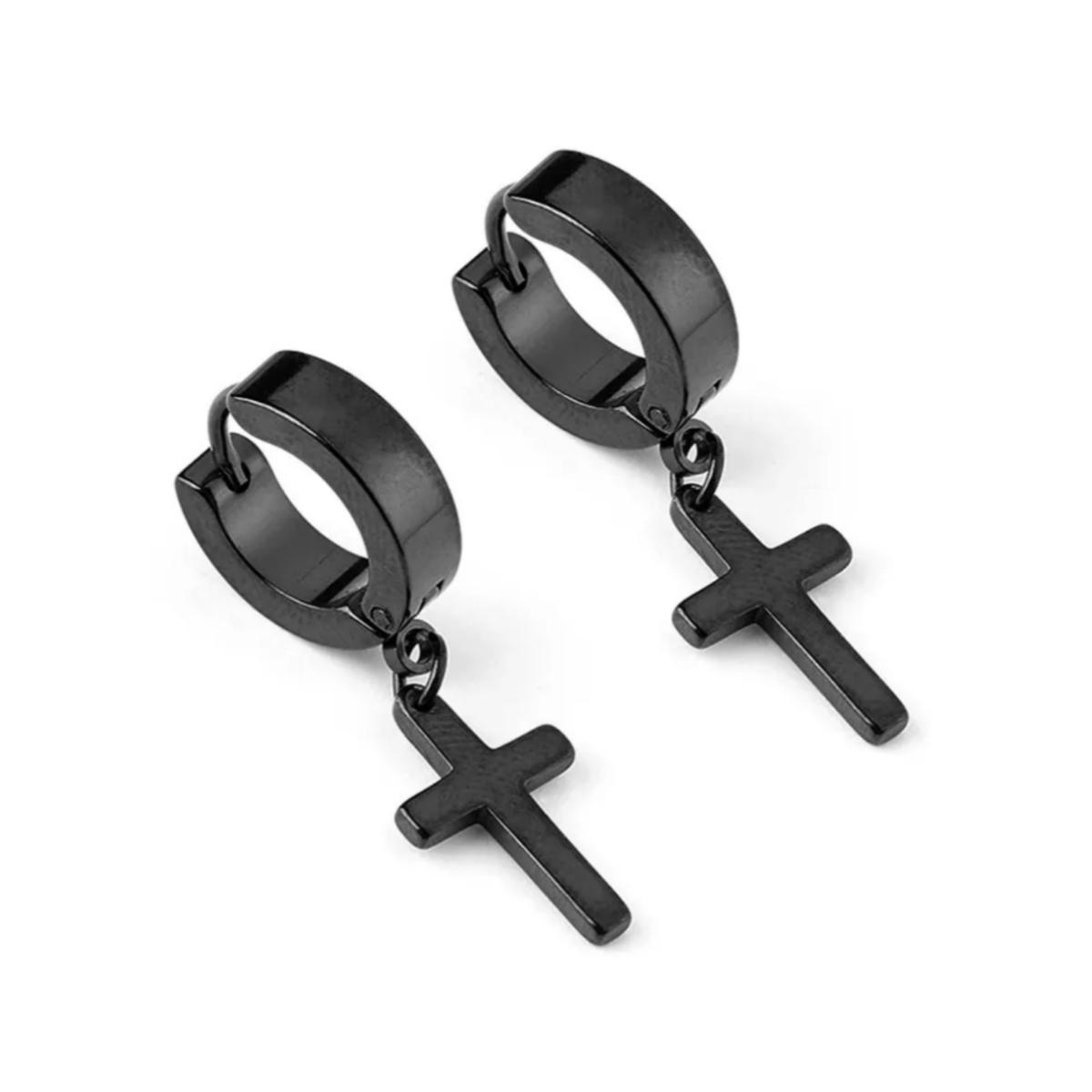 Foto 1 | Aretes de Cruz para de Acero Inoxidable color Negro