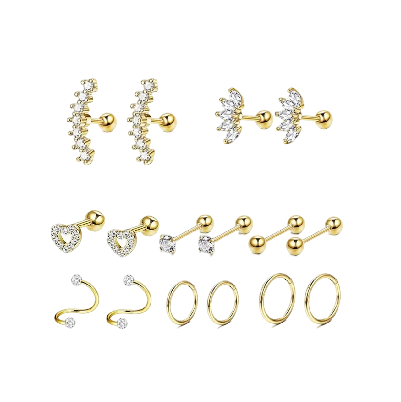 8 Pares de Aretes de Acero Inoxidable Cartílago