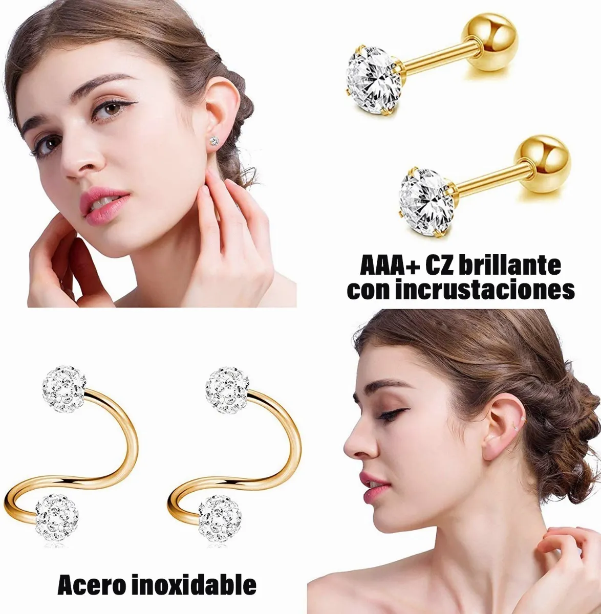 Foto 2 | 8 Pares de Aretes de Acero Inoxidable Cartílago