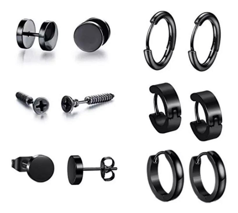 Foto 2 pulgar | 6 Pares de Aretes color Negro para Hombre