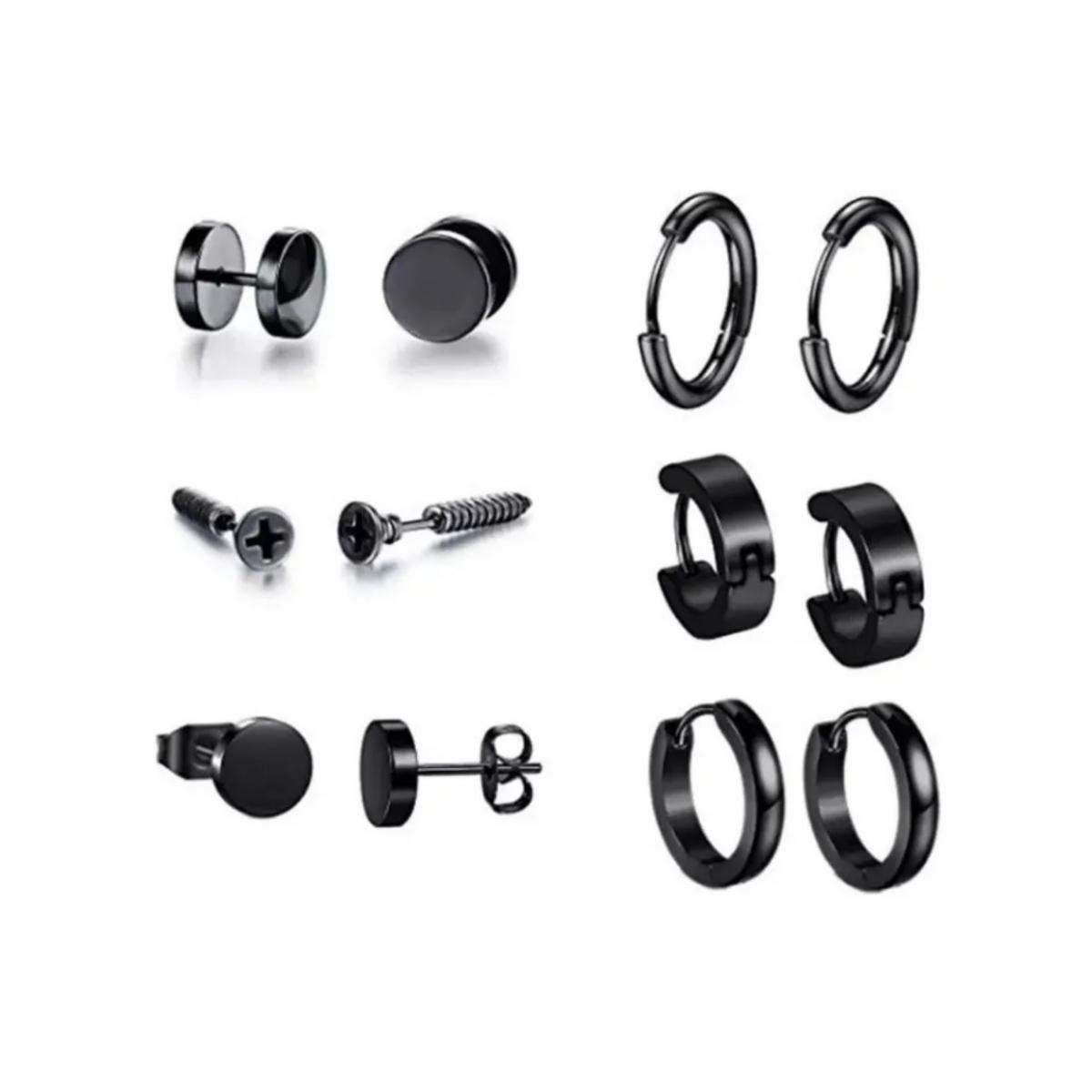 Foto 3 pulgar | 6 Pares de Aretes color Negro para Hombre