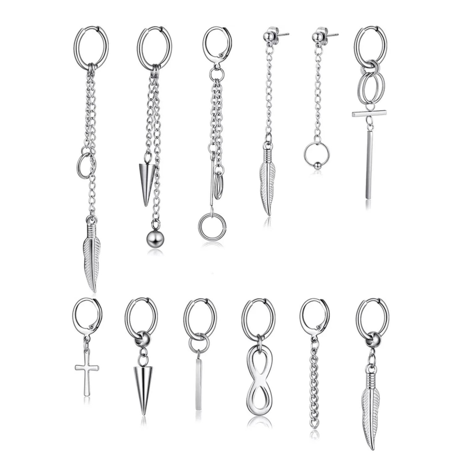 Foto 2 pulgar | Aretes para Hombre de Acero Inoxidable 12 piezas