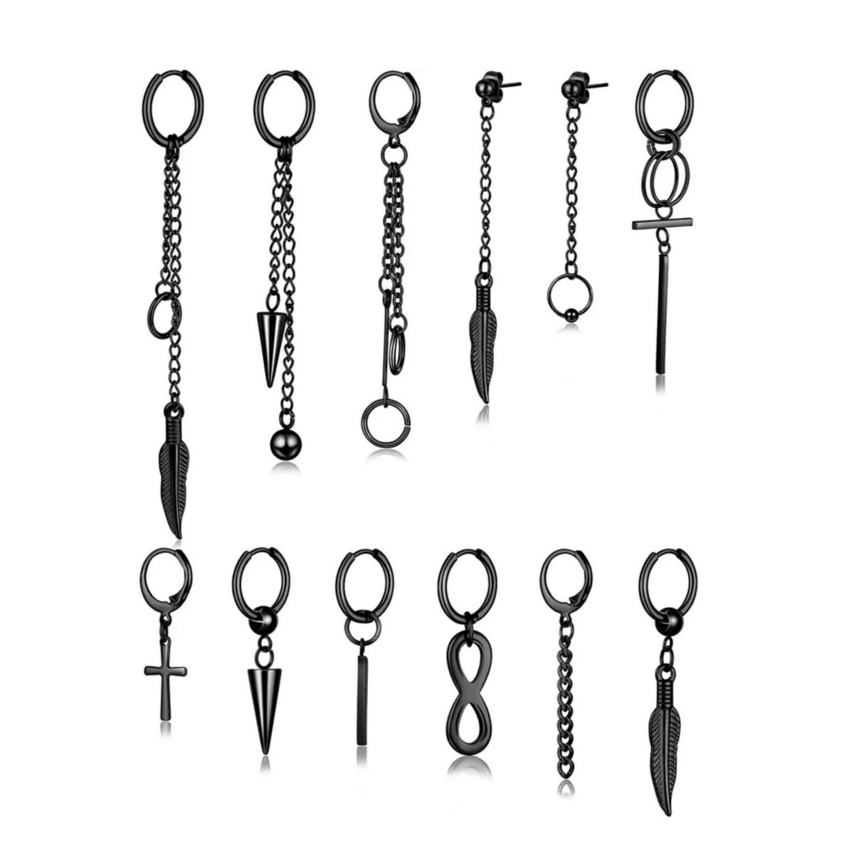 Foto 3 pulgar | Aretes para Hombre de Acero Inoxidable 12 piezas