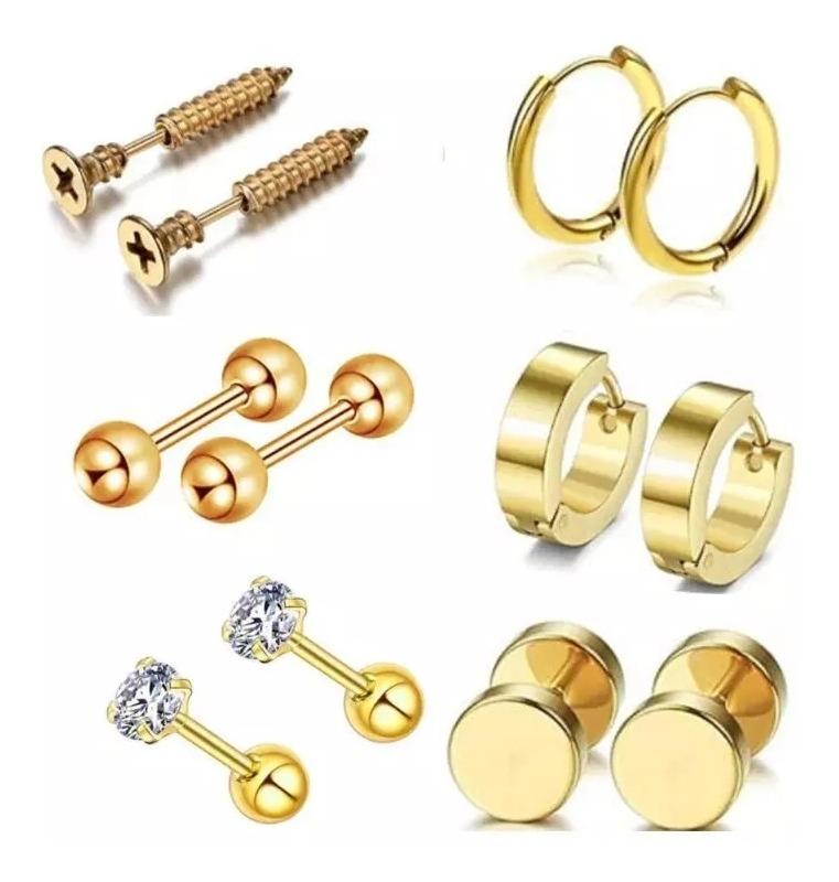 Foto 1 | Aretes Unisex  de Acero Inoxidable 6 Pares color Dorado