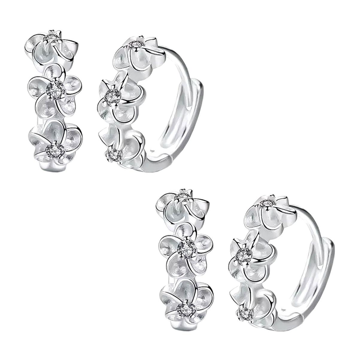 Foto 2 pulgar | Aretes de Flor High Mónaco  Mxwfs-002  2 Pares color Plata