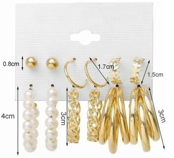 Foto 2 | Set de Arracadas Broquel Funbu Doradas Perla 6 Pares para Mujer