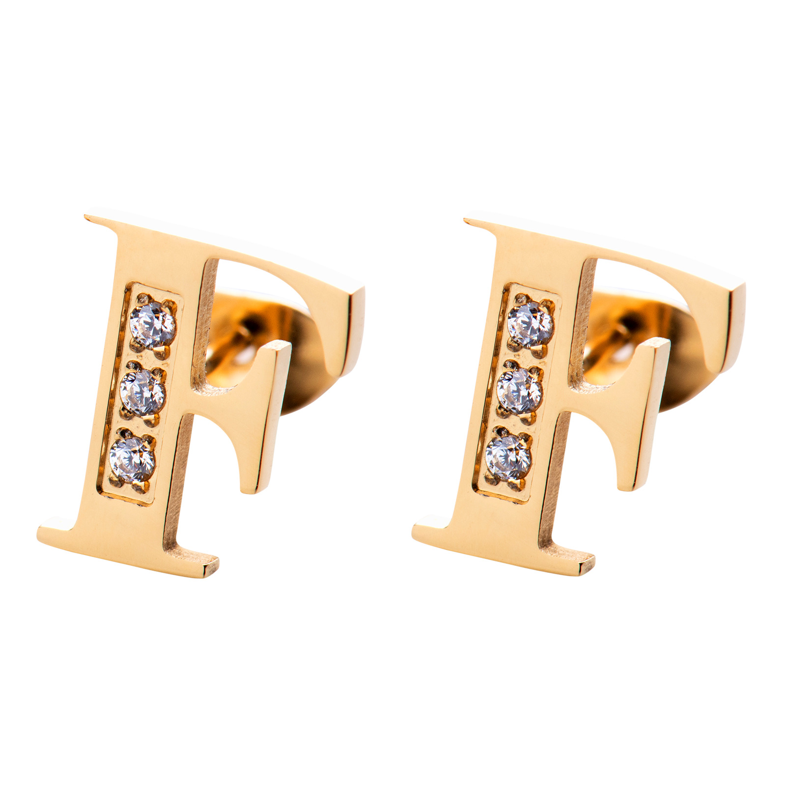 Aretes Mujer Baño de Oro 18k De Inicial Letra Con Zirconia Cúbica Luckyly Letra F