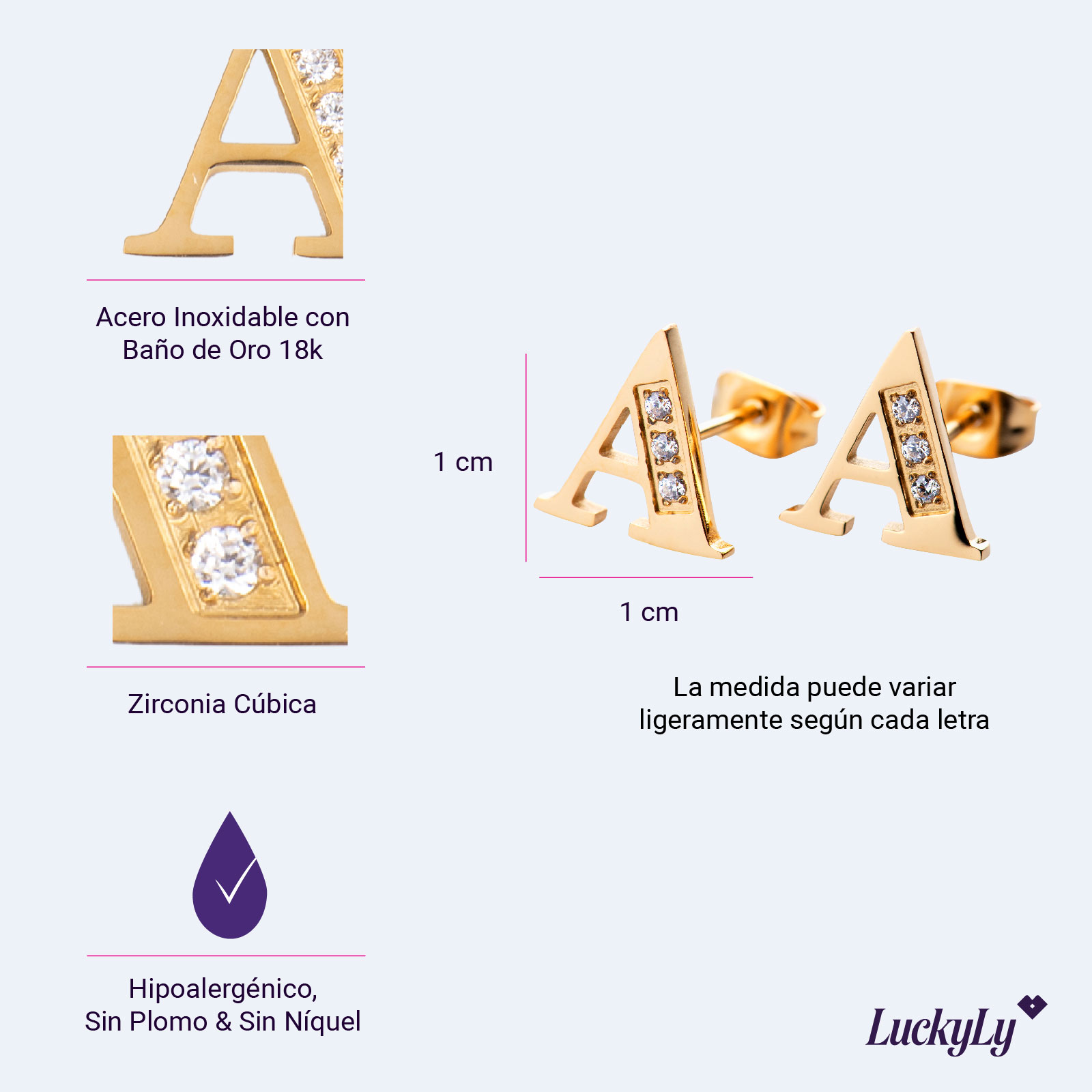 Foto 6 pulgar | Aretes LuckyLy RV10-O color Dorado con Baño de Oro 18k - Letra O