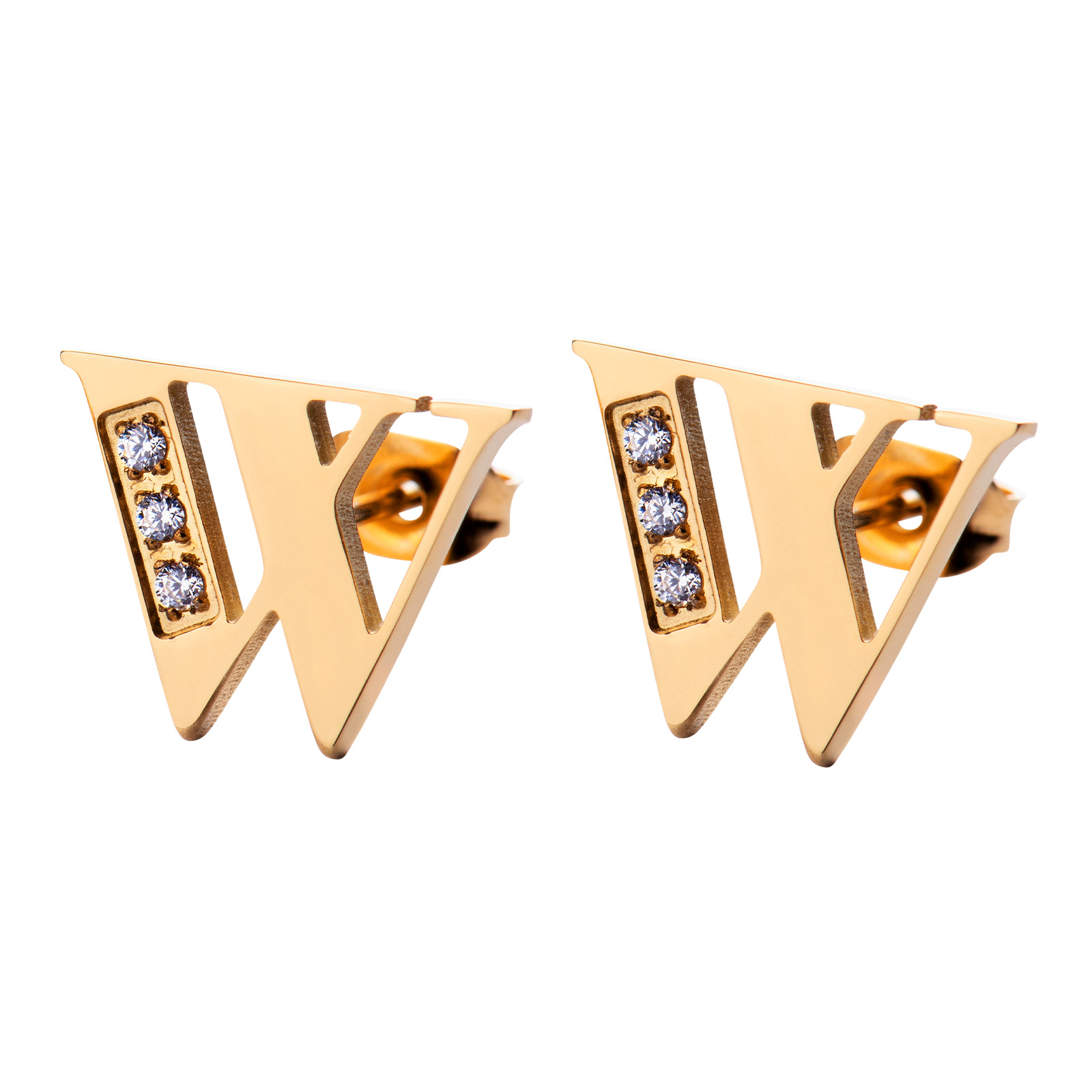 Aretes LuckyLy RV10-W color Dorado con Baño de Oro 18k - Letra W