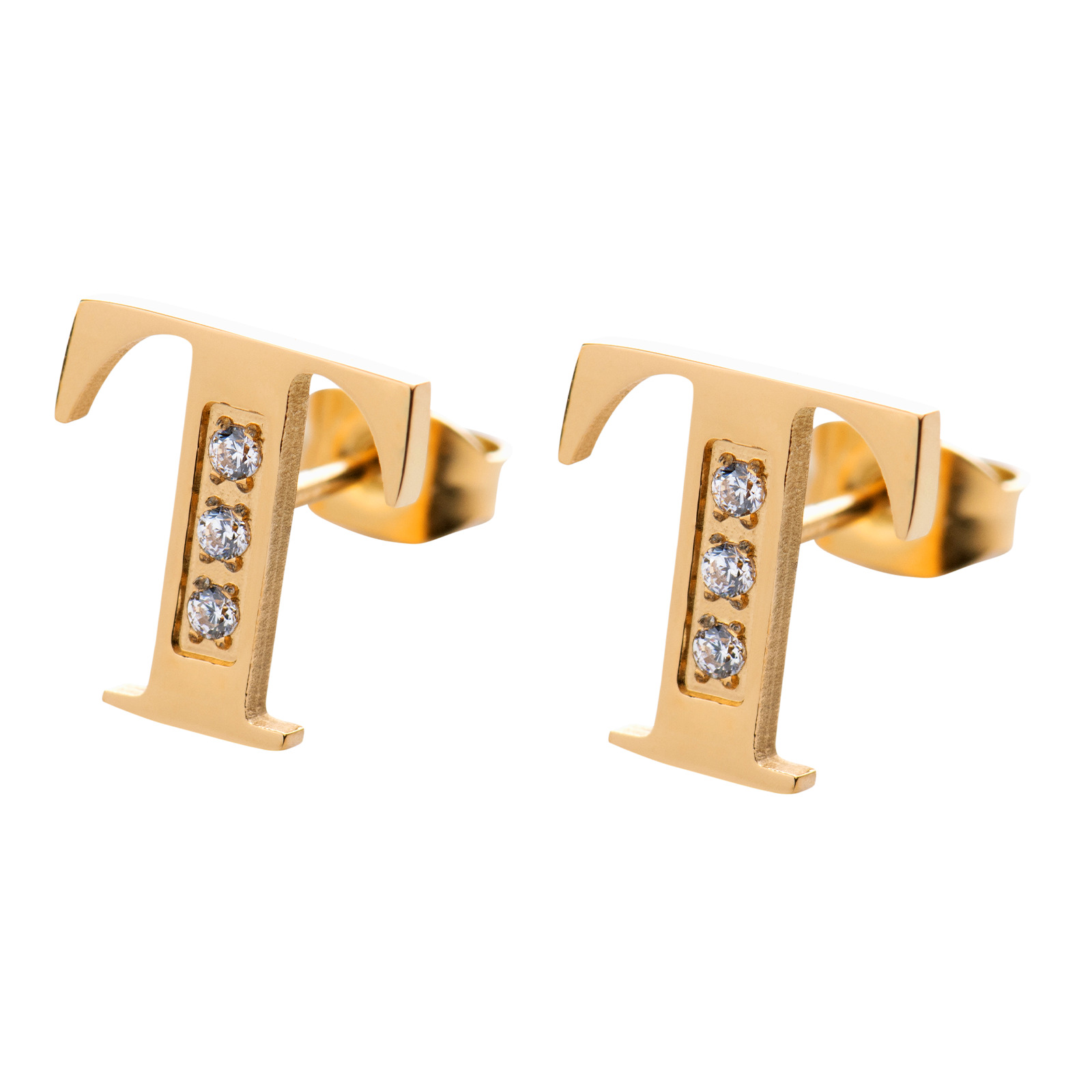 Aretes LuckyLy RV10-T color Dorado con Baño de Oro 18k - Letra T