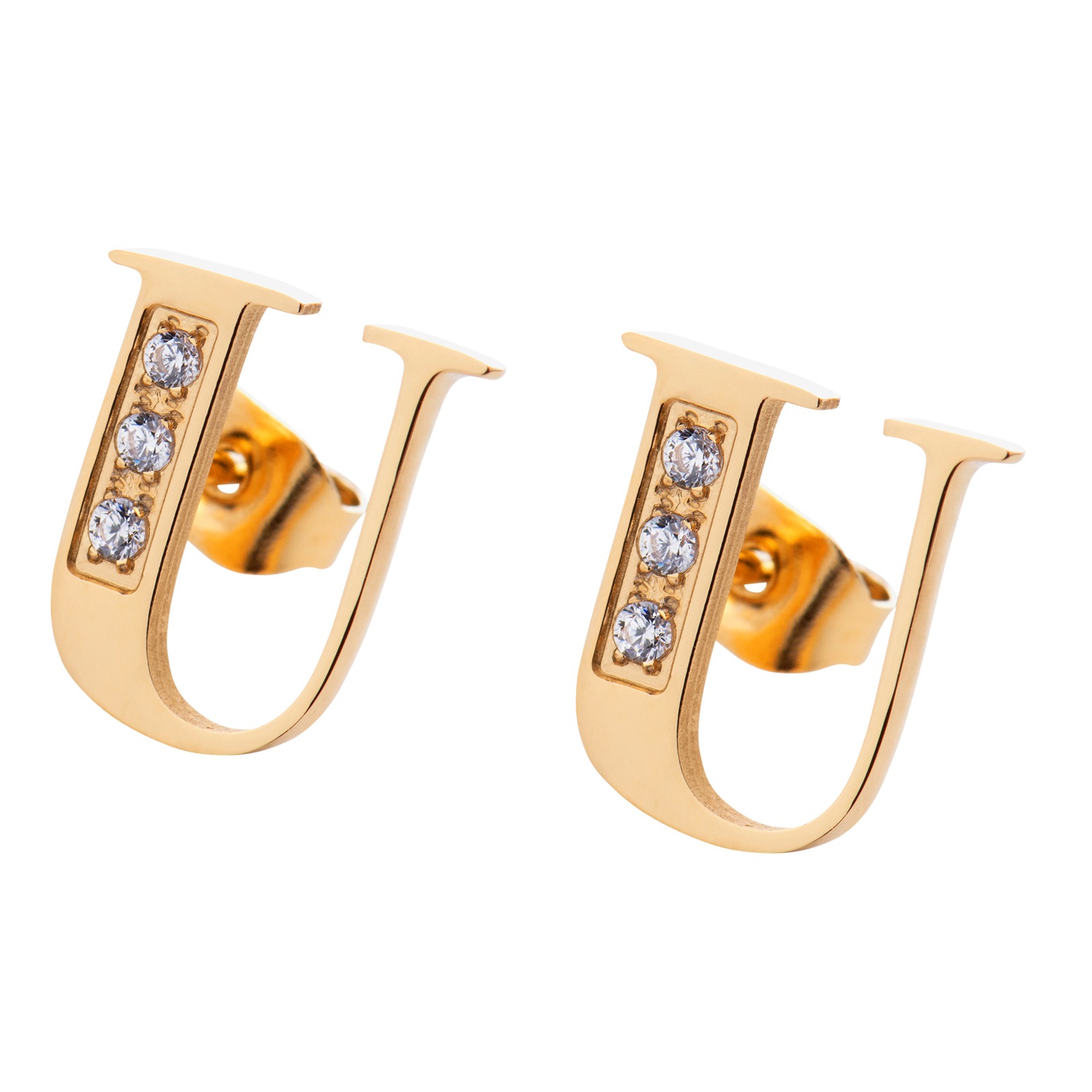 Aretes LuckyLy RV10-U color Dorado con Baño de Oro 18k - Letra U