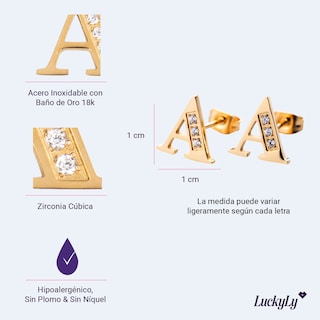 Foto 5 | Aretes LuckyLy RV10-U color Dorado con Baño de Oro 18k - Letra U