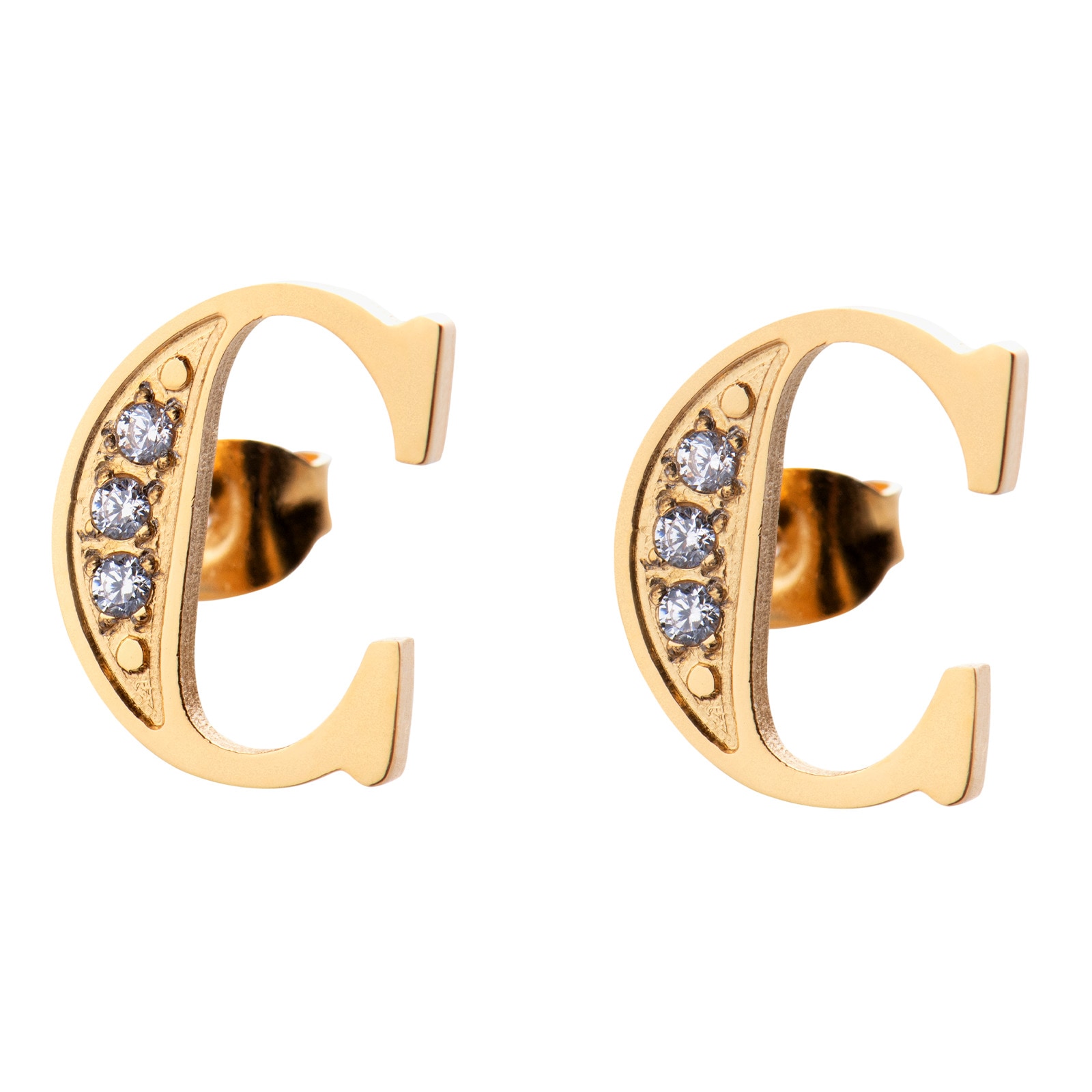Aretes Baño de Oro 18k con Zirconia Cúbica Luckyly Tina Letra C para Mujer $409