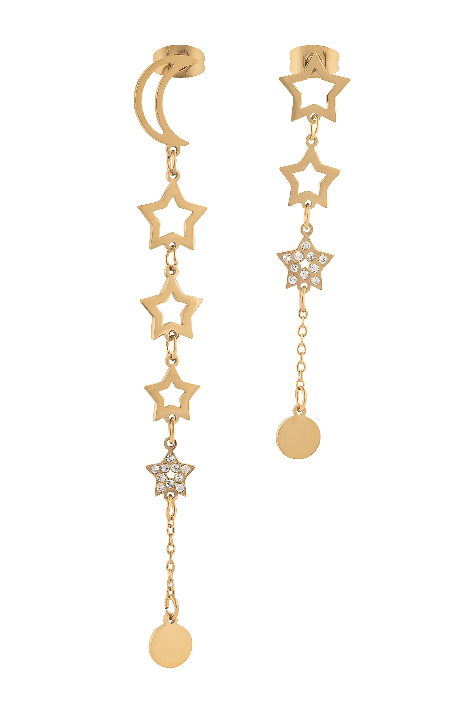 Foto 2 pulgar | Aretes de Acero Inoxidable Joyas Plafer 1309A-P color Dorado - Lunas y Estrellas