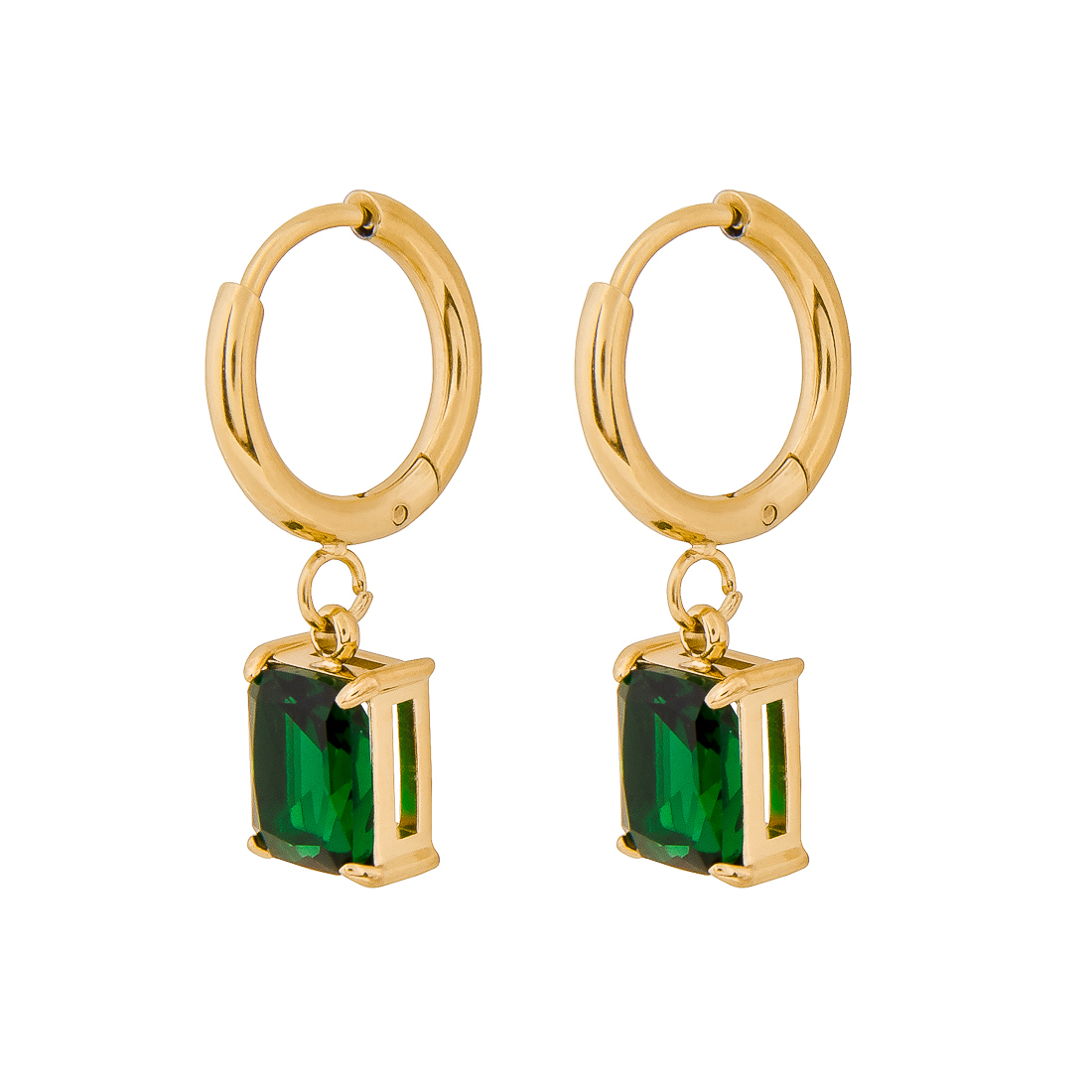 Aretes de Acero Inoxidable Joyas Plafer 1469a-p Dorados Tipo Huggie Colgante Cuadro de Cironia color Verde