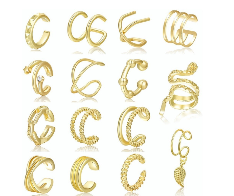 Aretes Ajustables Funbu color Dorado 15 Piezas para Mujer