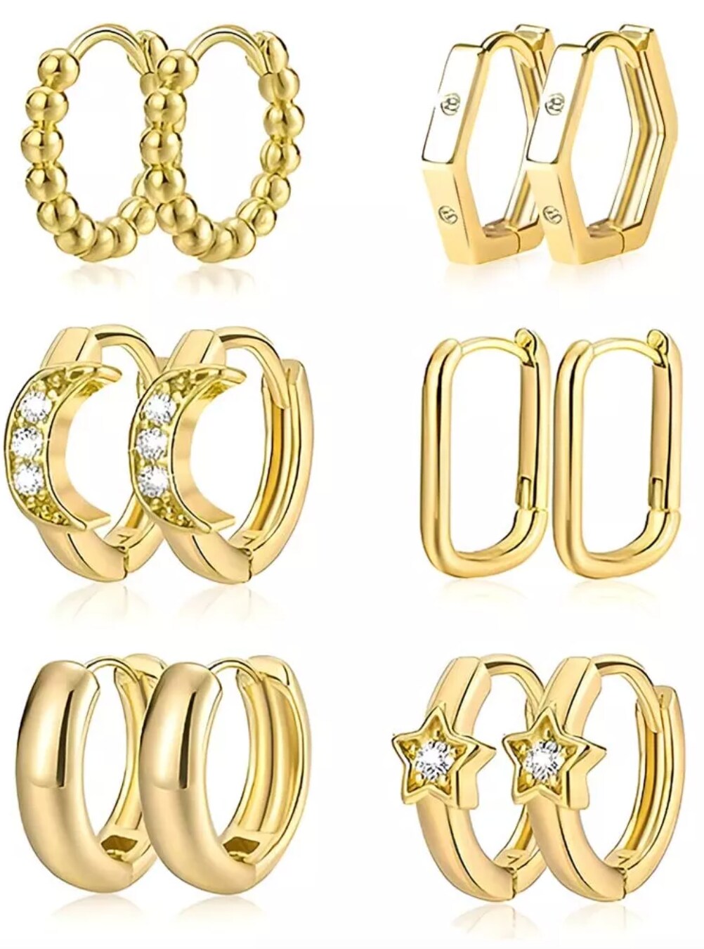 6 Aretes De Presión Oro 14k Mujer Arracadas Huggies Moda $799