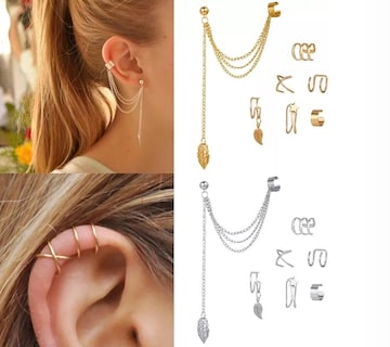 Foto 2 | Aretes Trepadore , 7 Clips De Oreja, Aretes Largos, No Percing Dorado