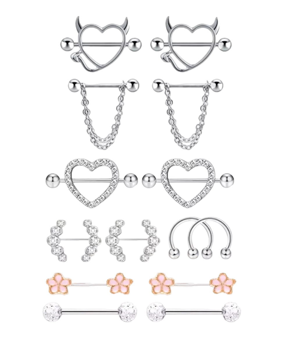 Foto 1 | Piercing Pezon Set Corazon Diablito Varios 14 Piezas, Color Plata