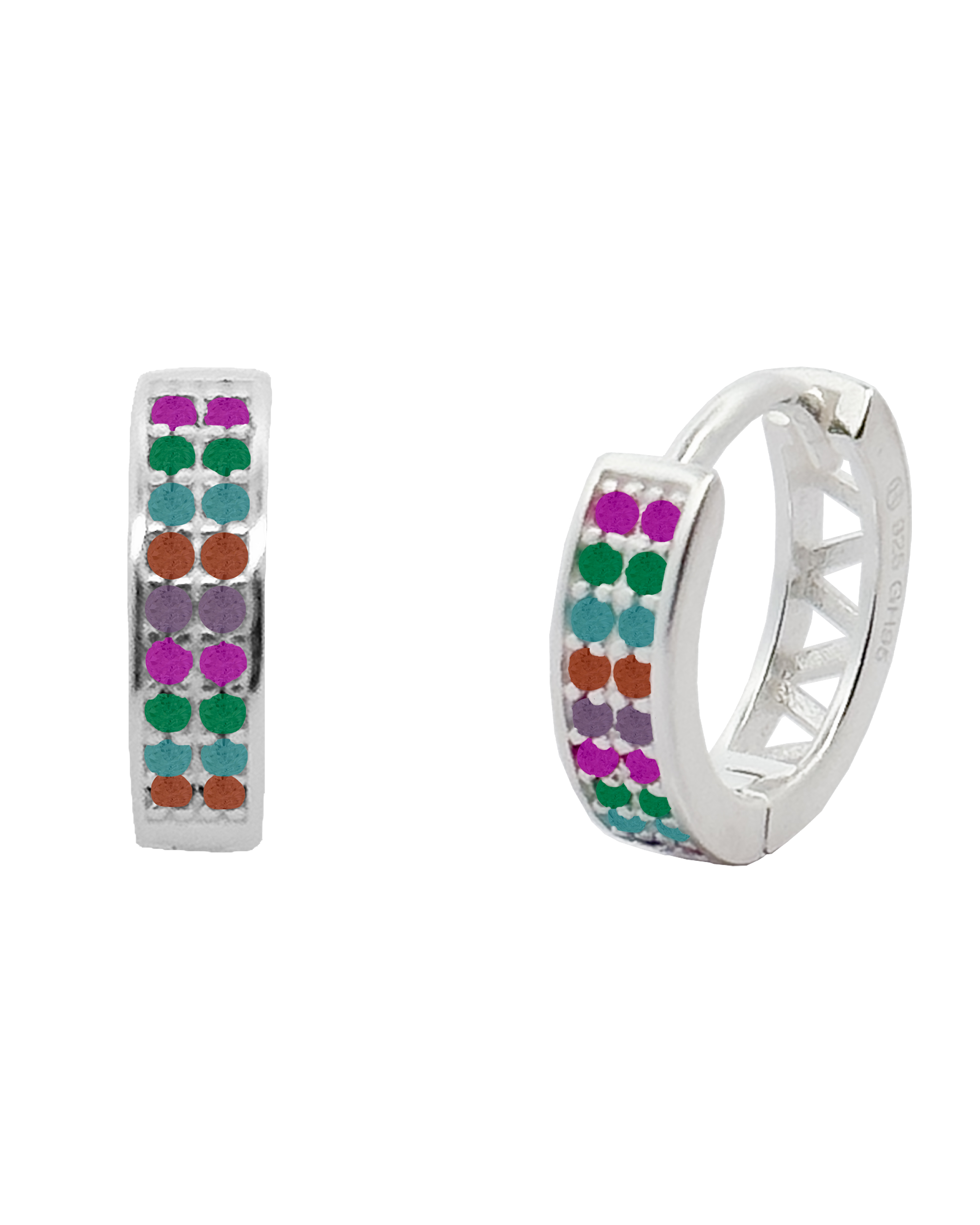 Aretes de Plata 925 Horoz Cp268 Huggie Multicolor