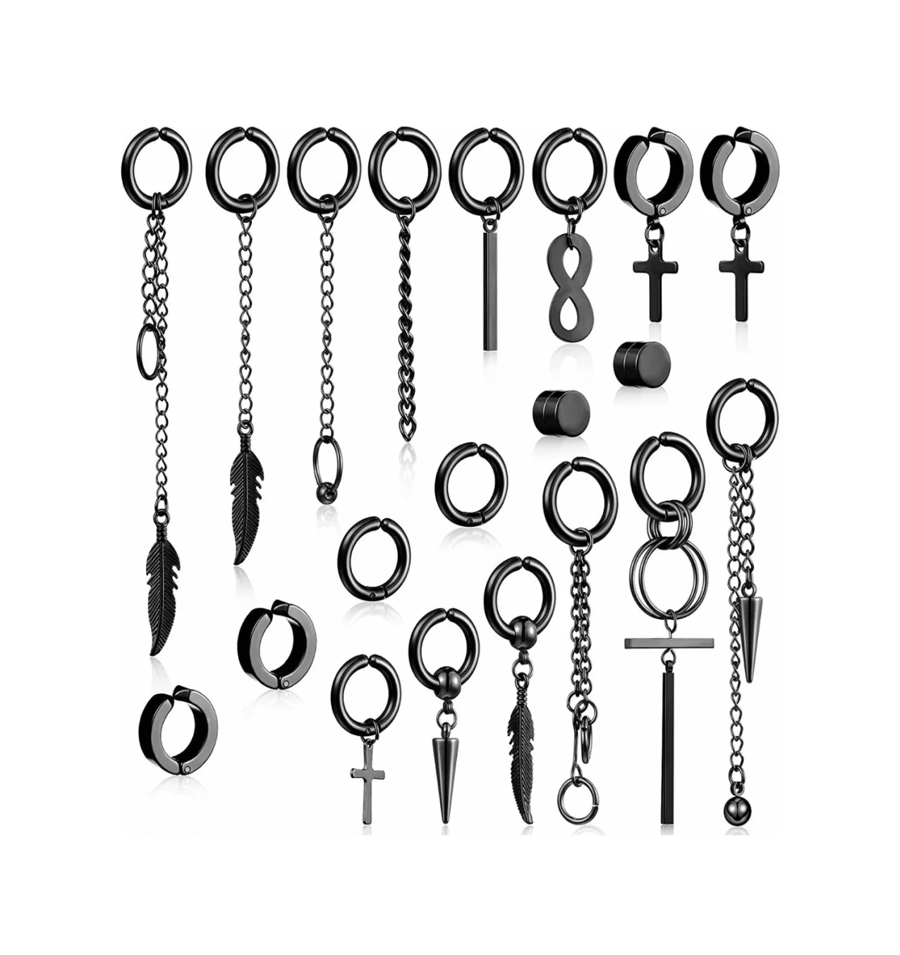 Aretes Falsos Piercing Belug Negros 20 Piezas