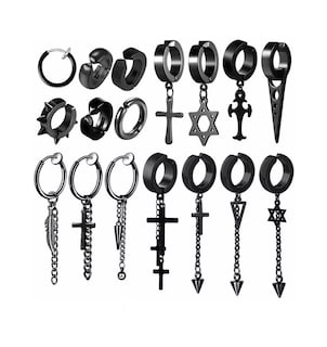 Foto 1 | Aretes Falsos Piercing Belug Negros Estilo Punk Colgantes 17 Piezas