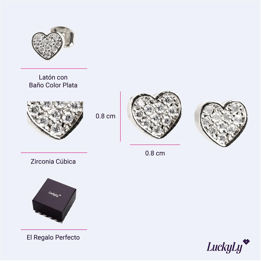 Foto 6 pulgar | Aretes Mujer de Corazón Luckyly, Modelo Melody Plata