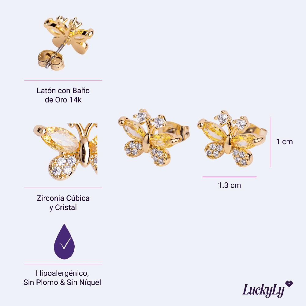 Foto 6 pulgar | Aretes para Mujer de Mariposa Luckyly, Modelo Gina Oro