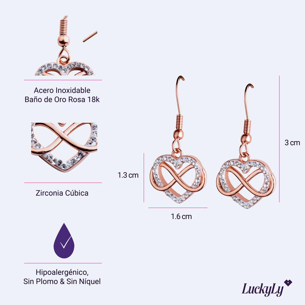 Foto 5 | Aretes para Mujer Corazón Infinito Luckyly, Modelo Natty Oro Rosa