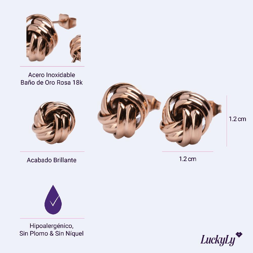 Foto 6 pulgar | Aretes para Mujer de Nudo tipo Broqueles Luckyly, Modelo Knot Oro Rosa