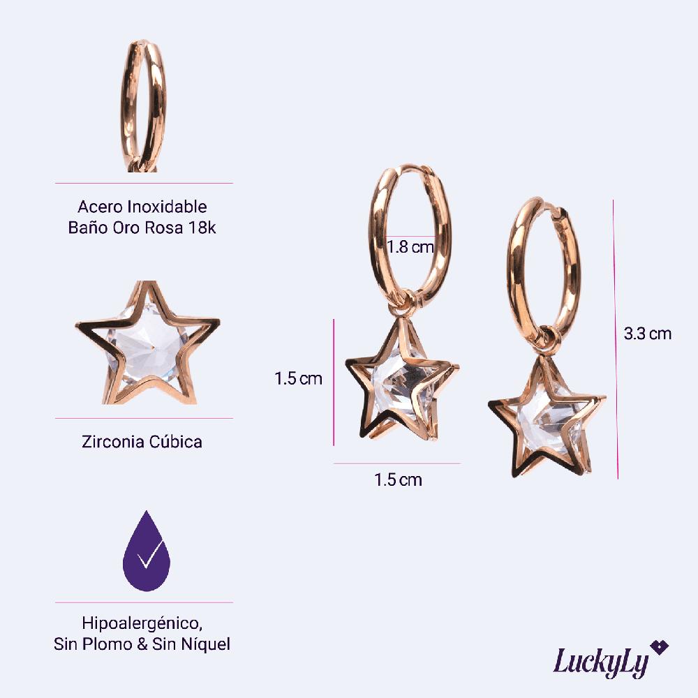 Foto 6 pulgar | Aretes de Mujer Arracadas con Estrellas Colgantes Luckyly, Modelo Cira