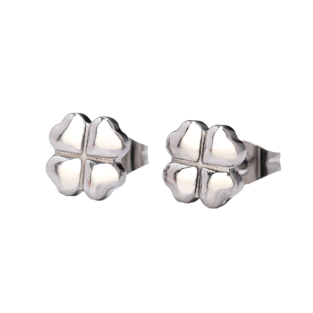 Aretes de Mujer de Trébol tipo Broqueles Luckyly, Modelo Flora Plata