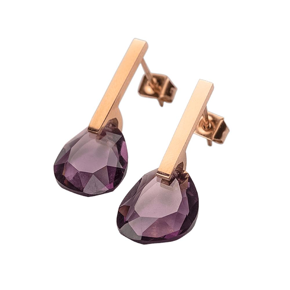 Foto 4 pulgar | Aretes Mujer con Cristal Luckyly, Modelo Amber Morado