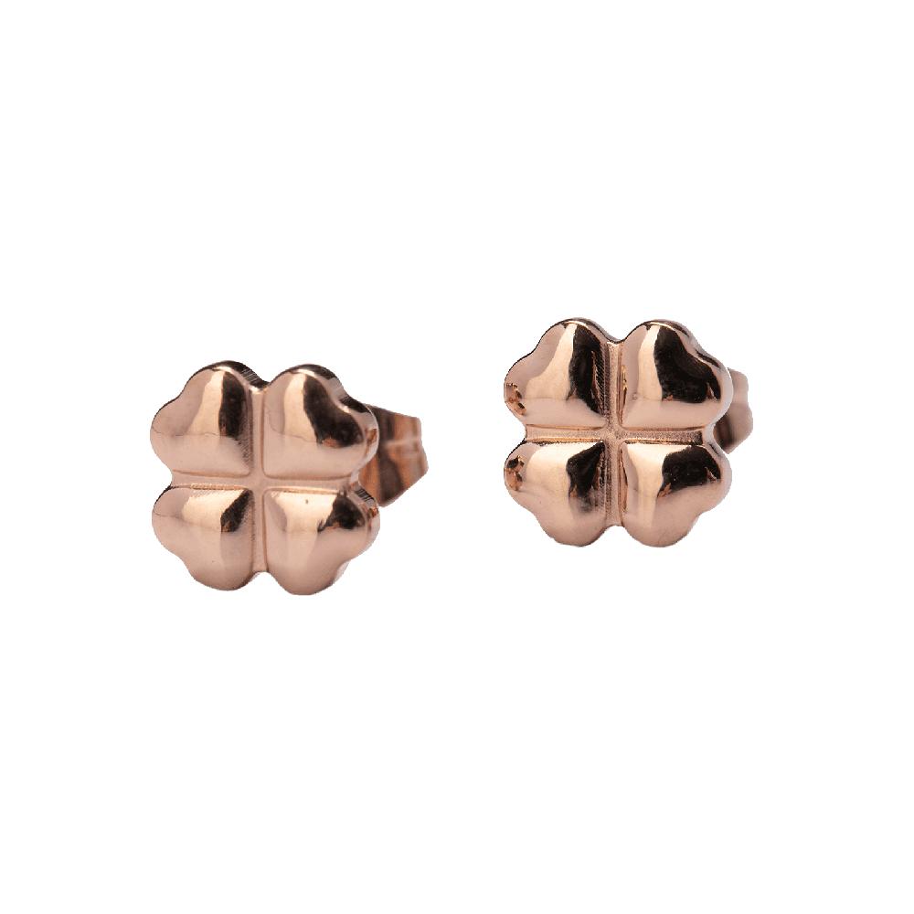 Aretes de Mujer de Trébol tipo Broqueles Luckyly, Modelo Flora Oro Rosa