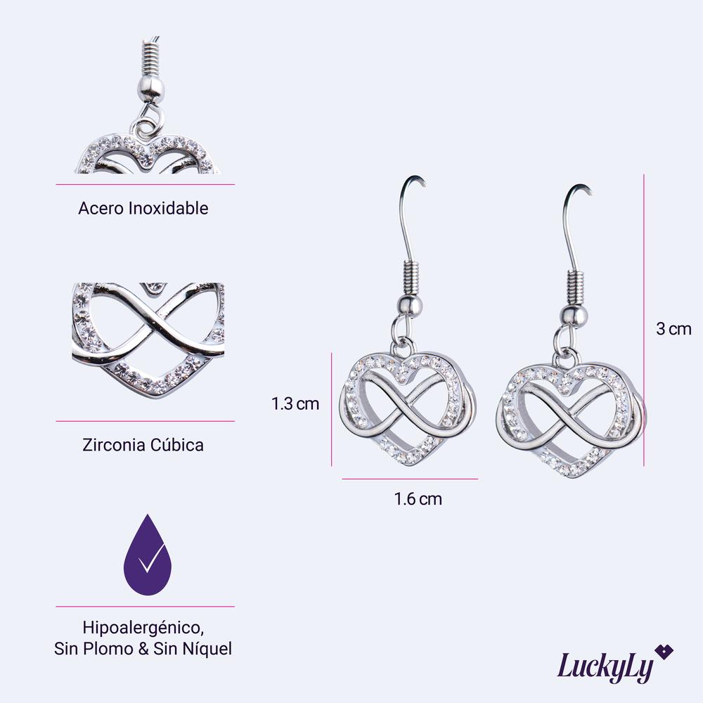 Foto 6 pulgar | Aretes para Mujer Corazón Infinito Luckyly, Modelo Natty Plata