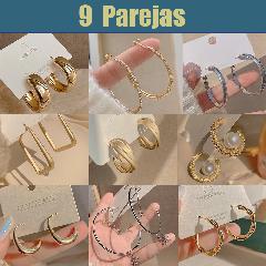 Foto 3 pulgar | Venta Internacional-pendientes De Aleación Con Forma Geométrica, 9 Pares Para Mu