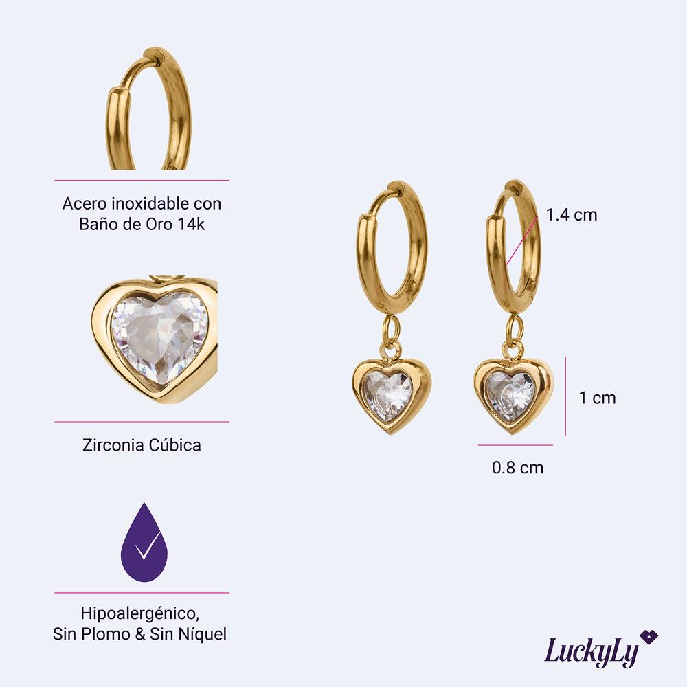 Foto 7 pulgar | Aretes para Mujer Luckyly Tipo Arracadas con Corazón Dalia