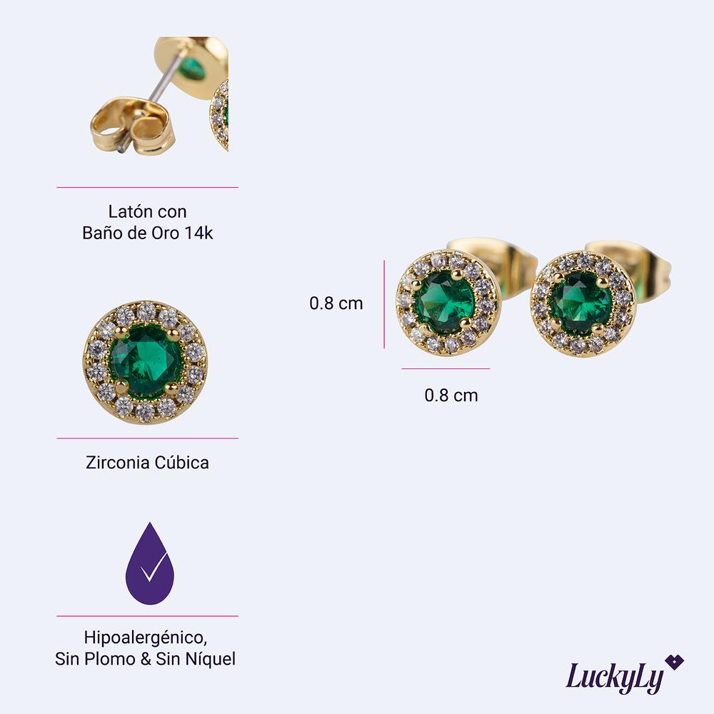 Foto 7 pulgar | Aretes para Mujer Luckyly con Zirconias Verdes