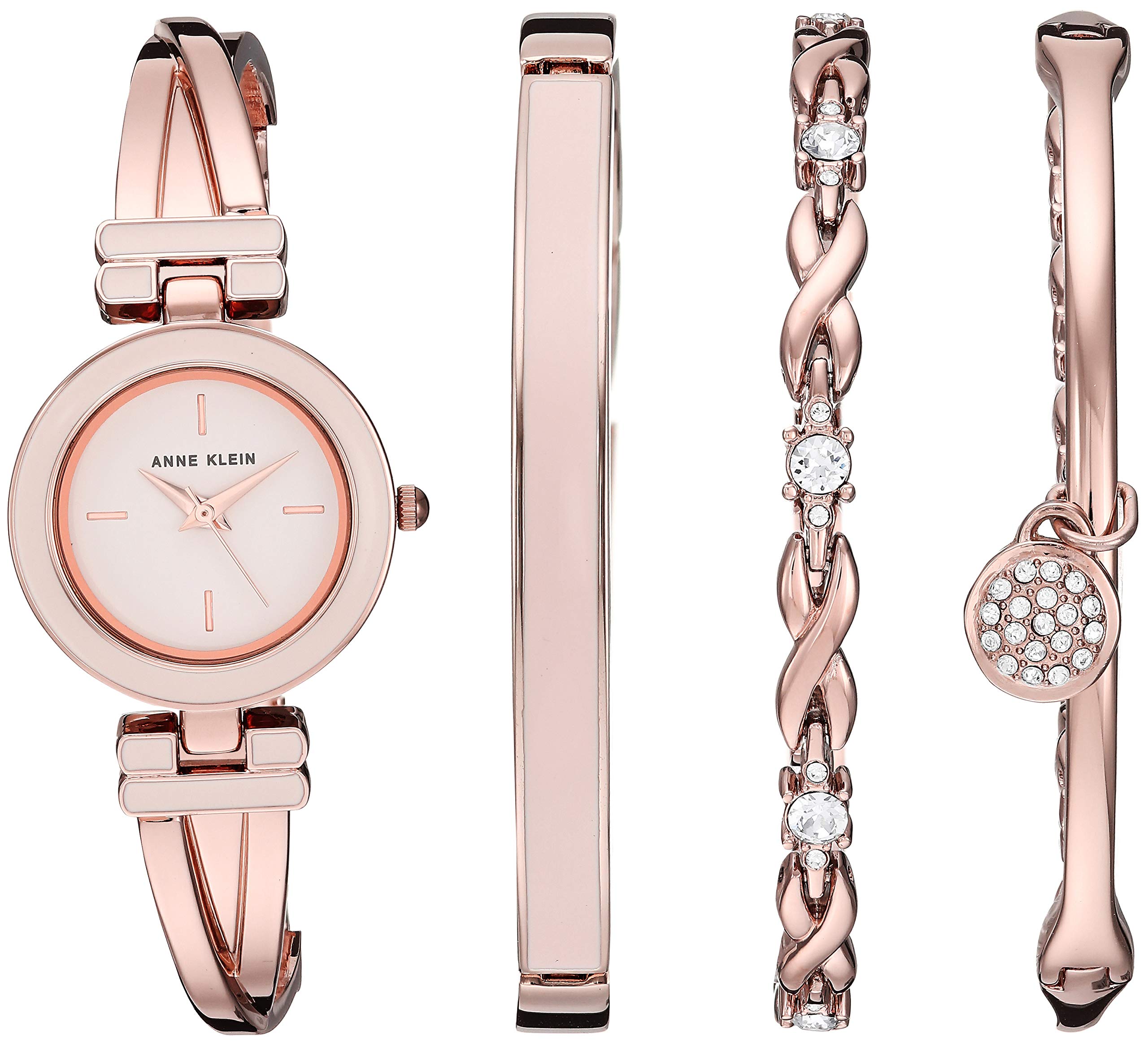 Set de Reloj y Pulseras Anne Klein para Mujer con Detalles en Cristal 4 Piezas - Venta Internacional