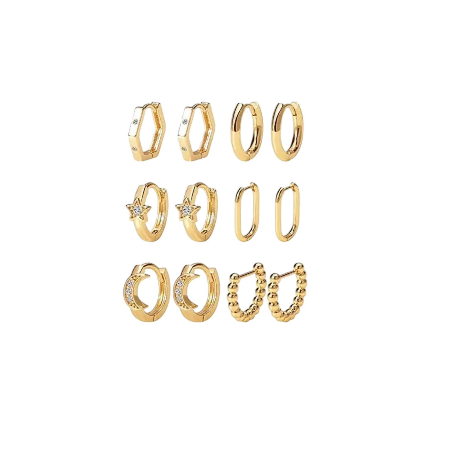 Aretes de Laminado de Oro 14k para Mujer 6 Pares