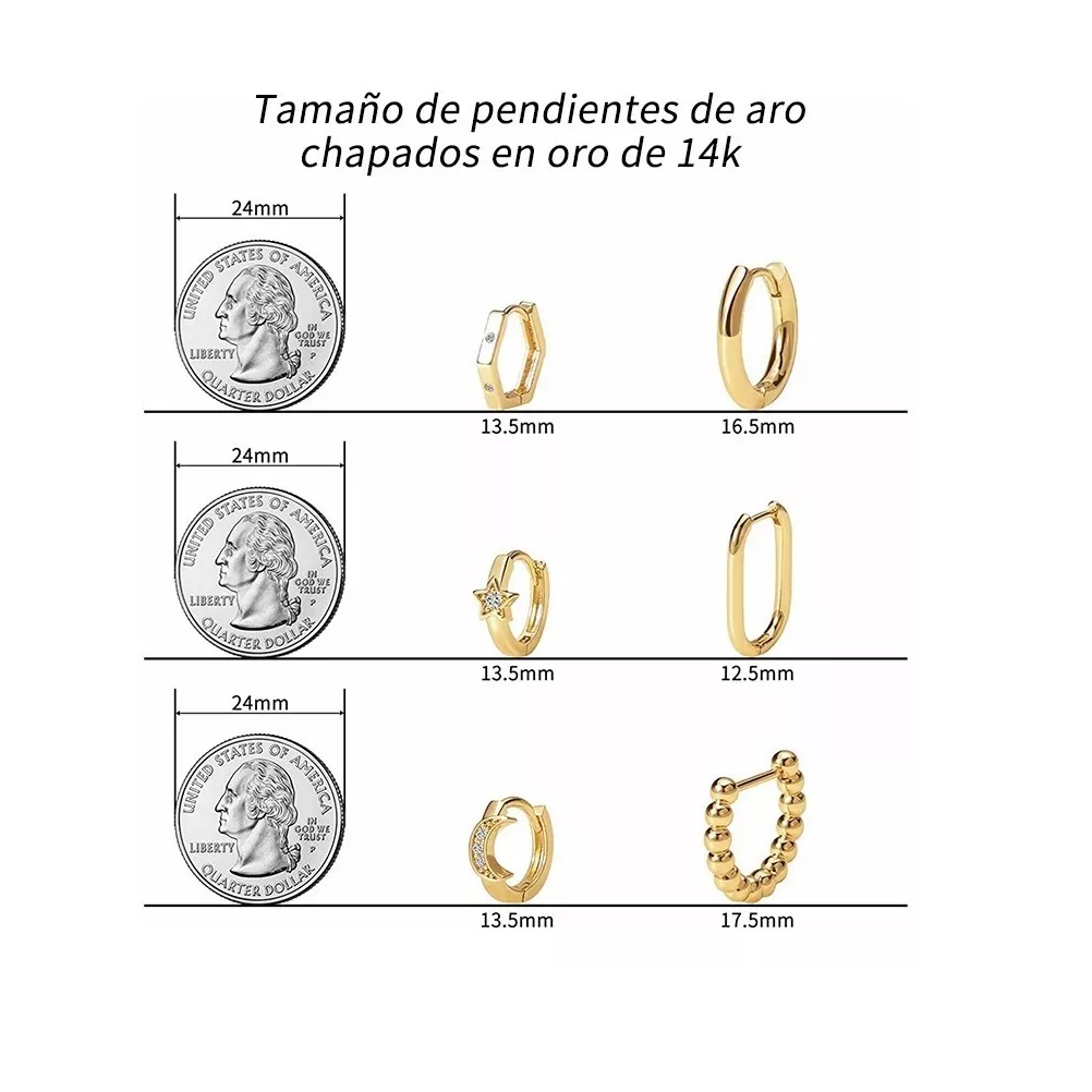 Foto 3 pulgar | Aretes de Laminado de Oro 14k para Mujer 6 Pares