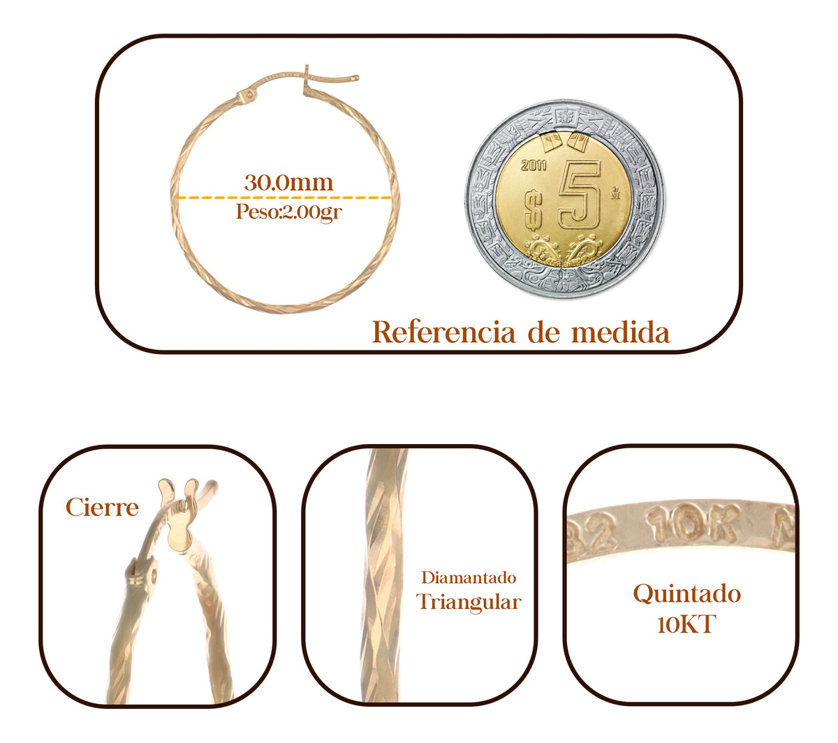 Foto 5 pulgar | Arracadas de Oro de 10k para Mujer
