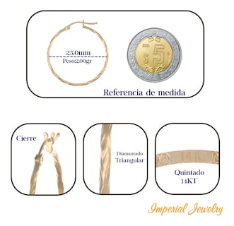 Foto 5 | Arete Arracada De Oro De 14k Diamantada Estilo Torsal 25mm