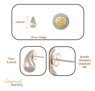 Foto 2 | Arete De Oro 10k En Forma De Gota De 20mm