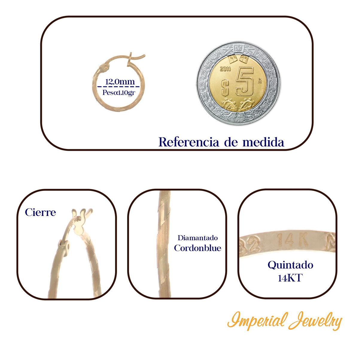 Foto 5 pulgar | Arracadas de Oro de 14k para Mujer