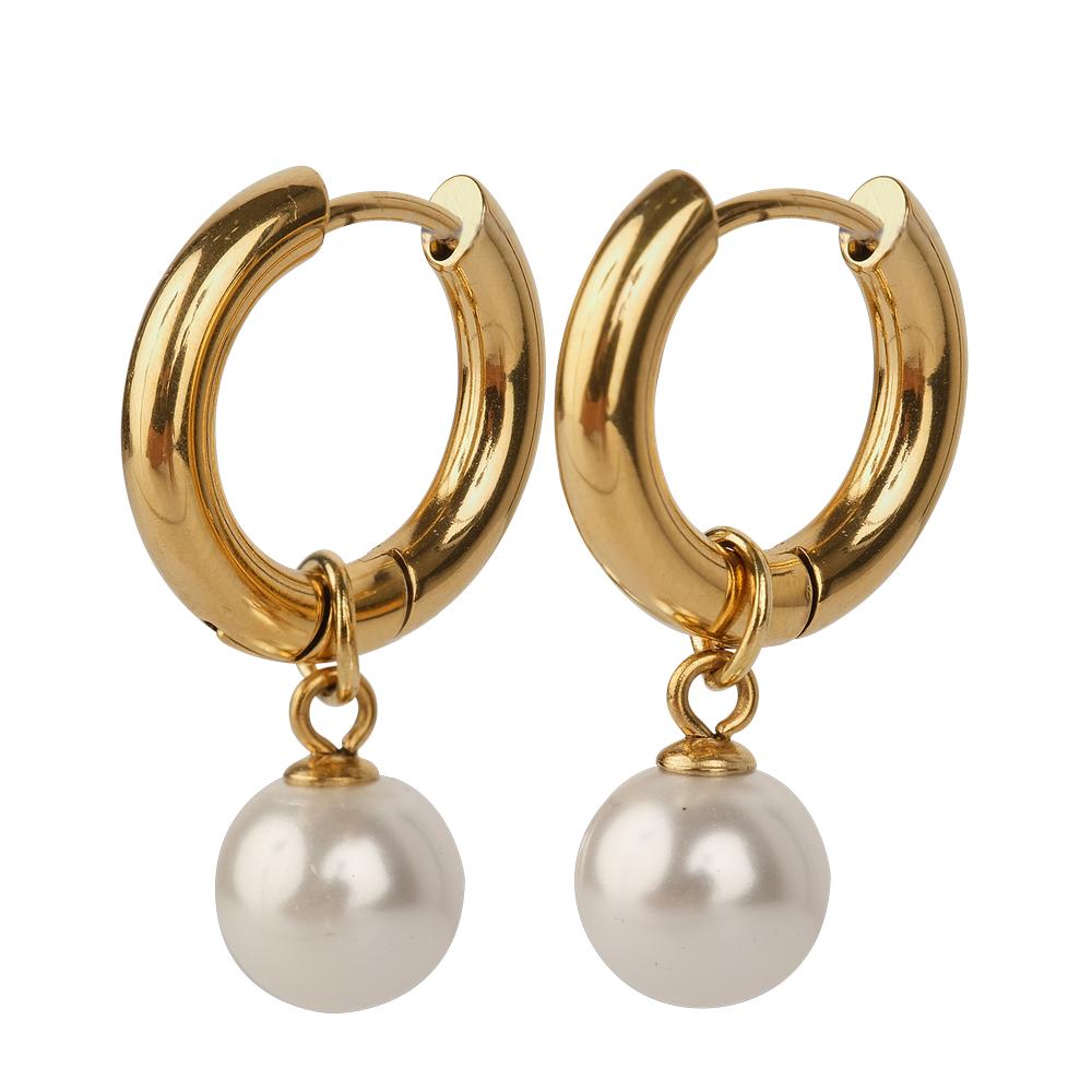 Aretes Mujer Con Perlas Colgantes Luckyly, Arracadas De Acero Inoxidable Con Baño De Oro 14k, Modelo Connie