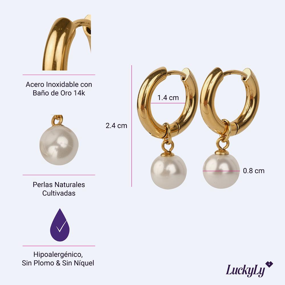 Foto 6 pulgar | Aretes Mujer Con Perlas Colgantes Luckyly, Arracadas De Acero Inoxidable Con Baño De Oro 14k, Modelo Connie