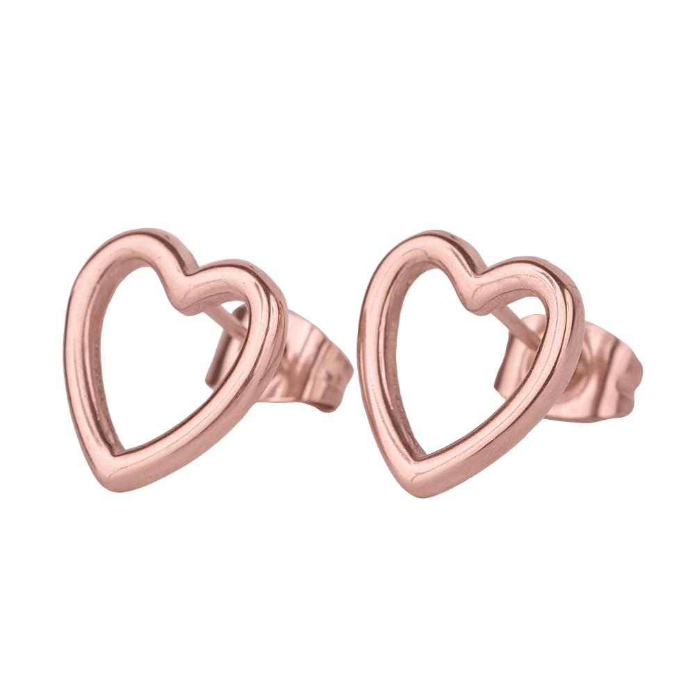 Aretes Mujer De Corazón, Acero Inoxidable Con Baño Oro Rosa 14k, Oro 14k O Plata Luckyly, Modelo Elsie