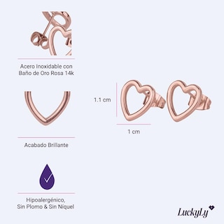 Foto 5 | Aretes Mujer De Corazón, Acero Inoxidable Con Baño Oro Rosa 14k, Oro 14k O Plata Luckyly, Modelo Elsie
